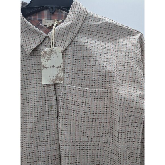 Coastal Button Up Shirt Women Size M Grid Check Plaid Office Minimalist Cowgirl - Picture 6 of 11